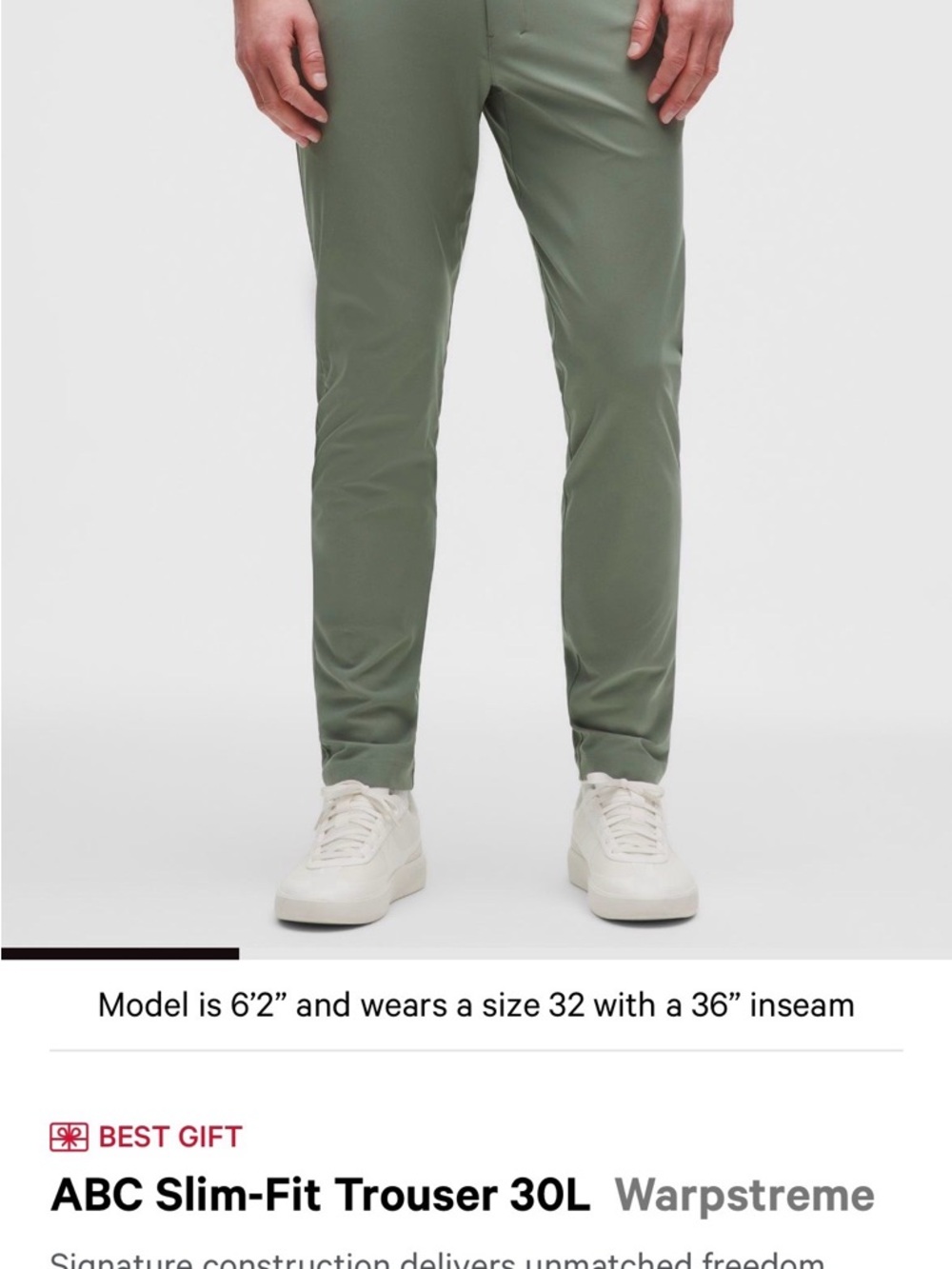Lululemon ABC Slim-Fit Trouser 30L Warpstream in Olive Green Size 33
